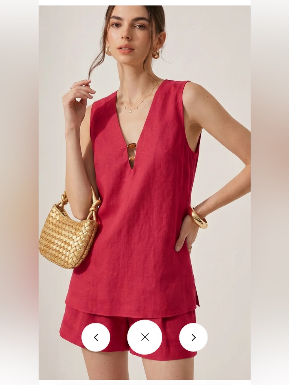 Commense Beaded Linen Blend Top and Shorts Set